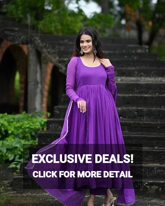 Purple Faux Georgette Plain Gown With Dupatta at Rs 1999.00 ...