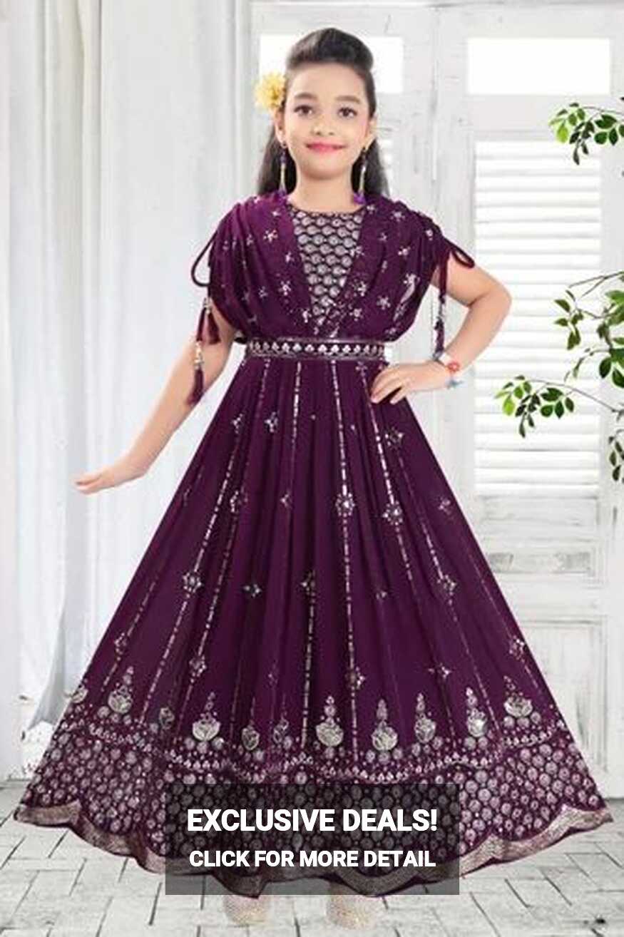 Purple Georgette Girls Party Wear Embroidered Gown at Rs 1250 in ...