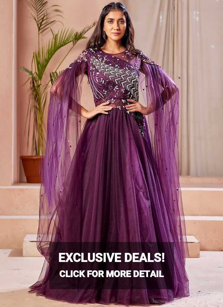 Purple Net Fancy Designer Gown -