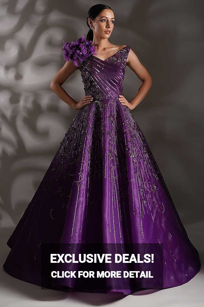 Purple Organza Sequins Embroidered Gown Design by Chaashni by ...