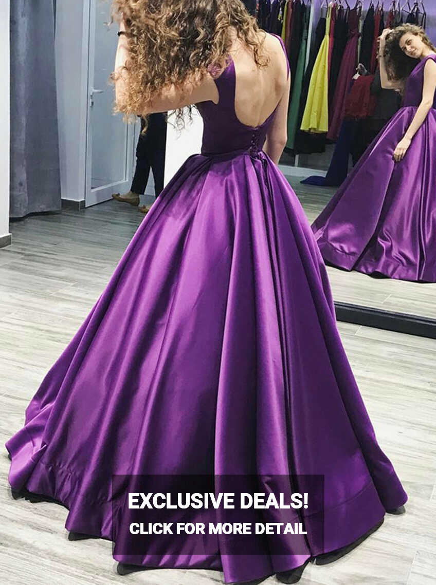 Purple Princess Prom Gown,Modest Satin A Line Evening Dress,Simple ...