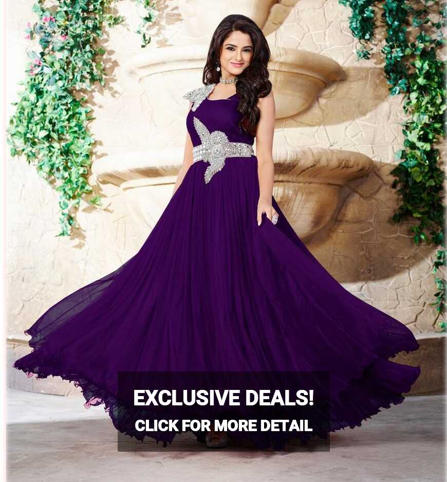 Purple Pure Satin Designer Gown 58098