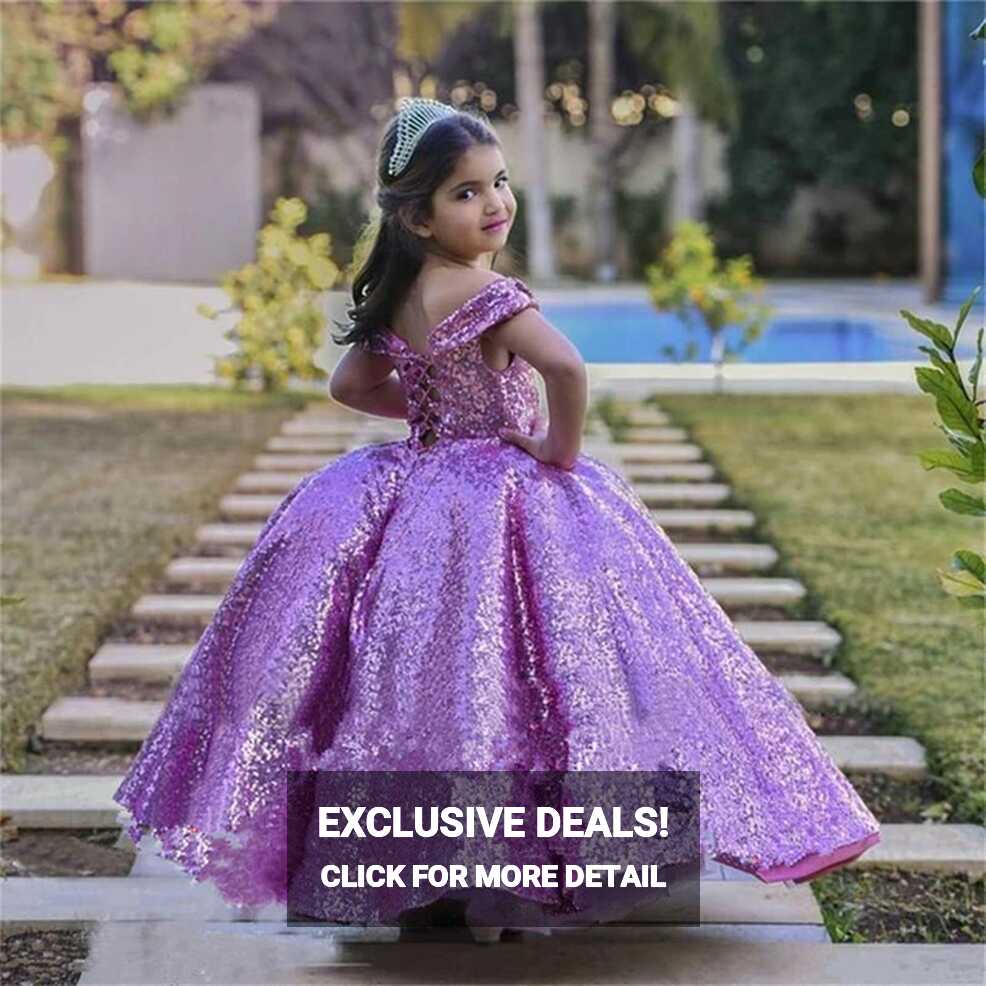 Purple Sequined Pageant Dresses For Girls Princess Off Shoulder ...