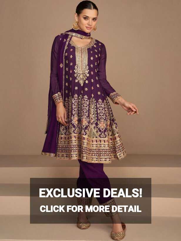 Purple Sequins Embroidered Flared Salwar Kameez