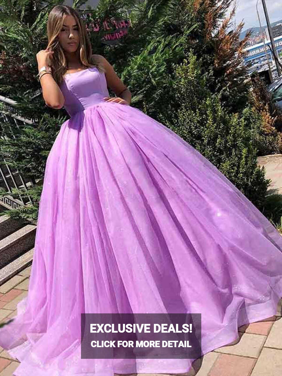 Purple Spaghetti Straps Backless Tulle Princess Long Ball Gown ...