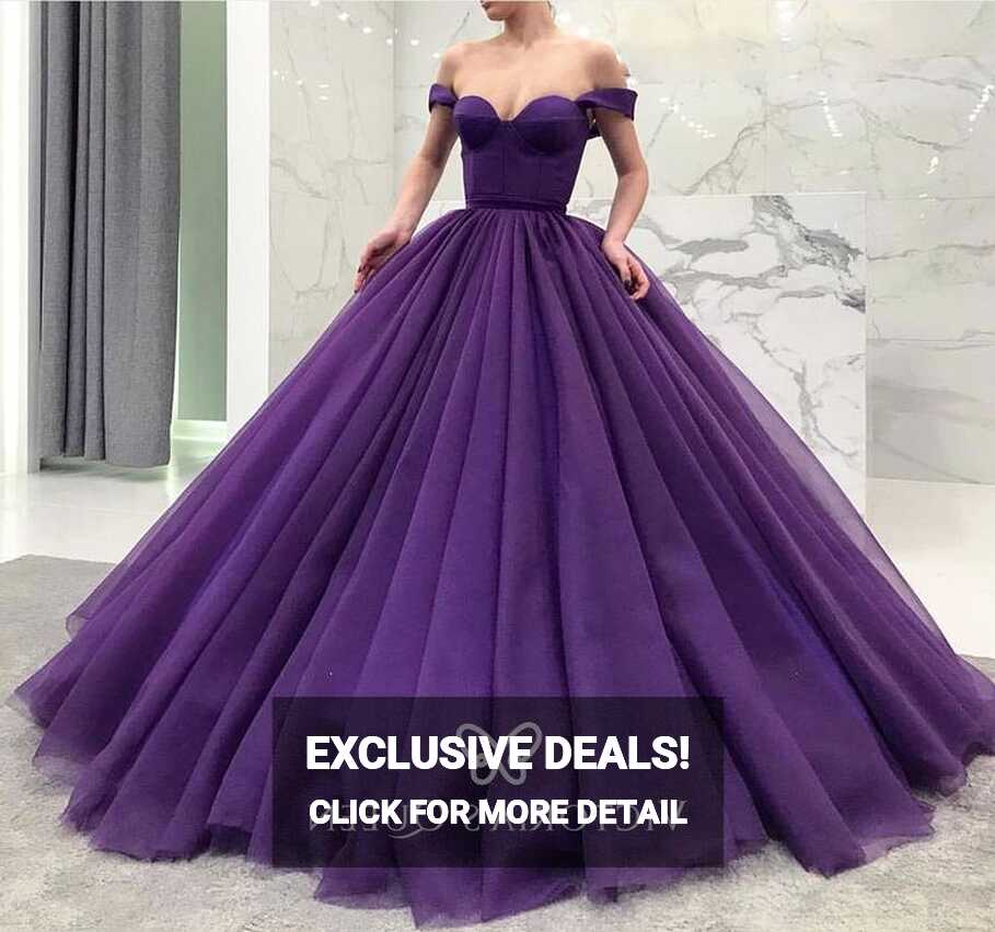 Purple Tulle Sweetheart Off-the-shoulder Ball Gown