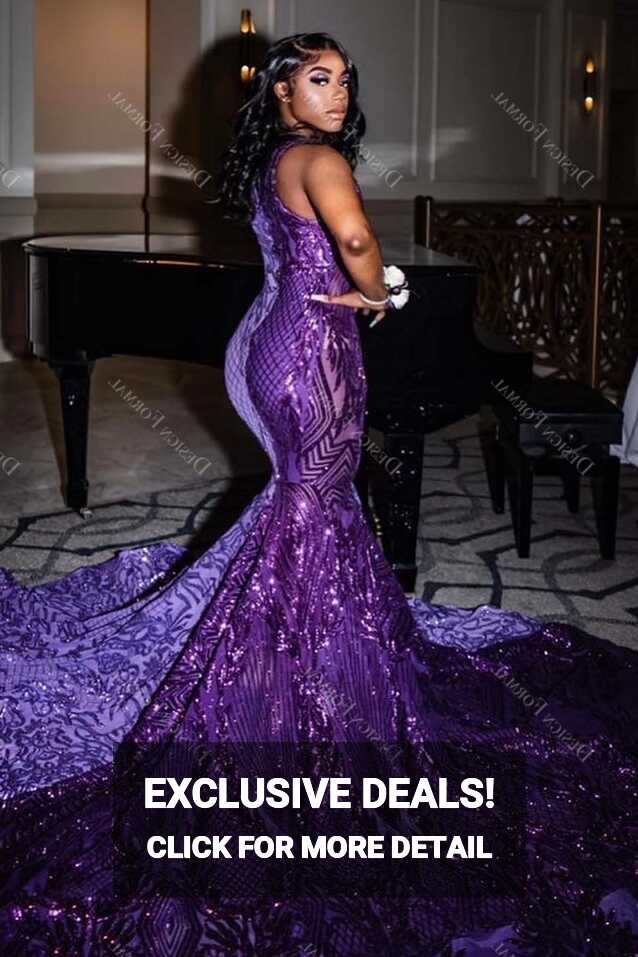 Purple Two-Tone Plunging Tailor-Made Long Train Prom Dress