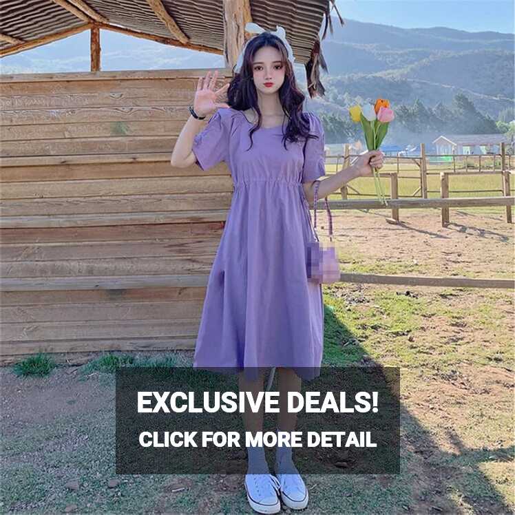 Purple V Neck Summer Women Dress Korean Style Office Lady High ...