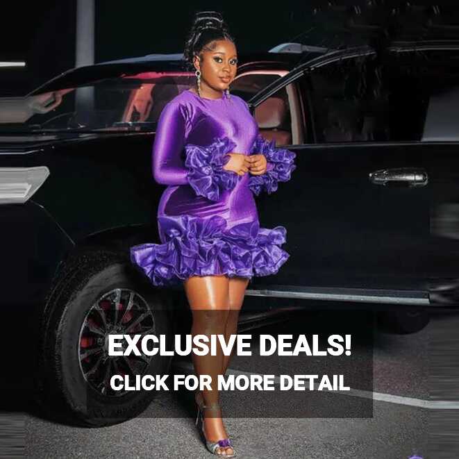 Purple Velvet Short Cocktail Dresses Ruffles Tiered Mini Aso Ebi ...