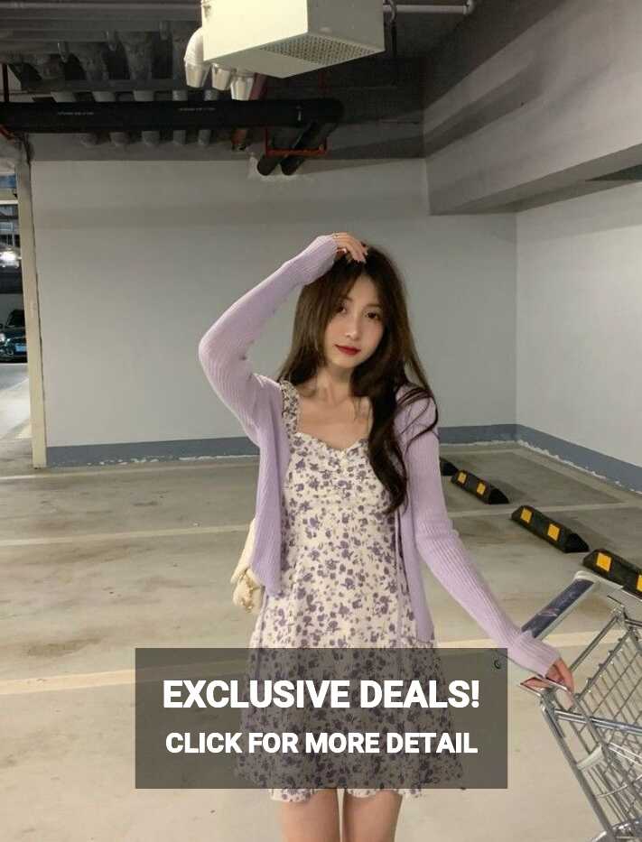 Purple floral mini dress Korean fashion