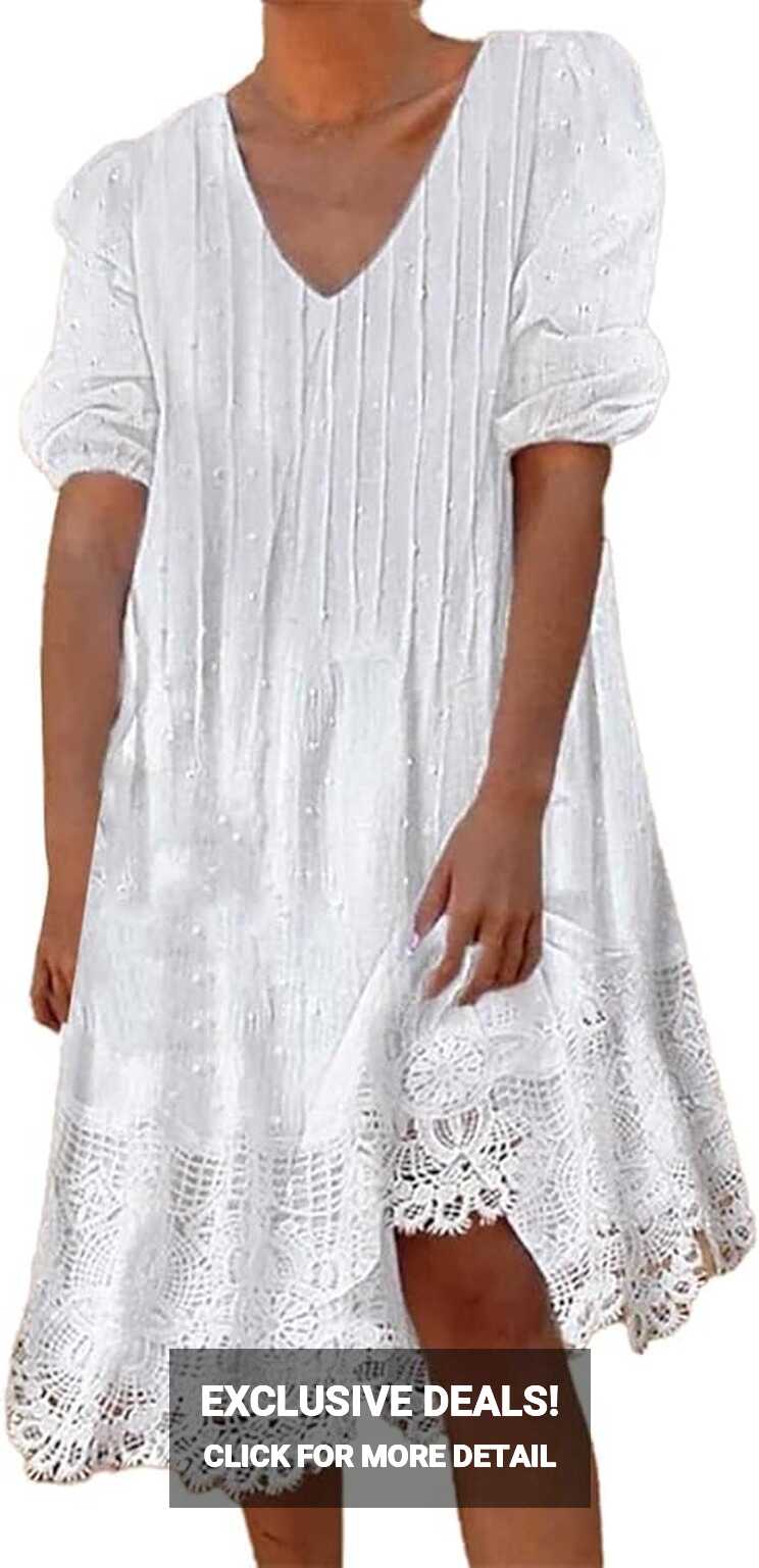 QWUVEDS Women&#39;s Lace Summer Lace Casual White Dress Spring Women&#39;s ...