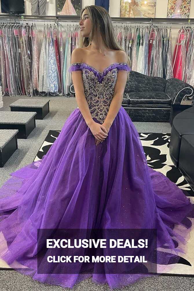 Quinceanera Dress Princess Purple Beaded Off-the-Shoulder Ball ...