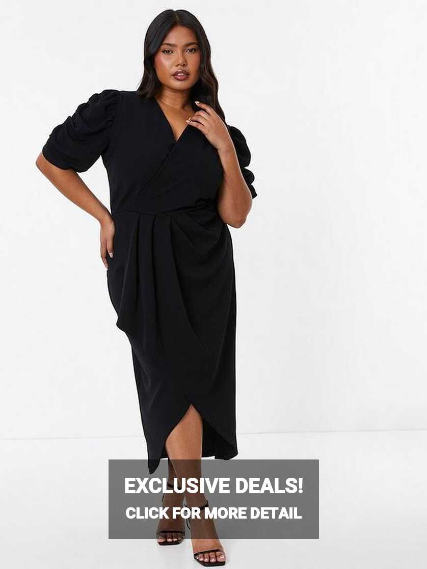 Quiz Curve Black Wrap Midi Dress | Very.co.uk