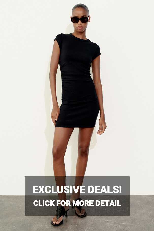 RIBBED FITTED DRESS WITH GATHERED DETAIL - Black | ZARA Turkey