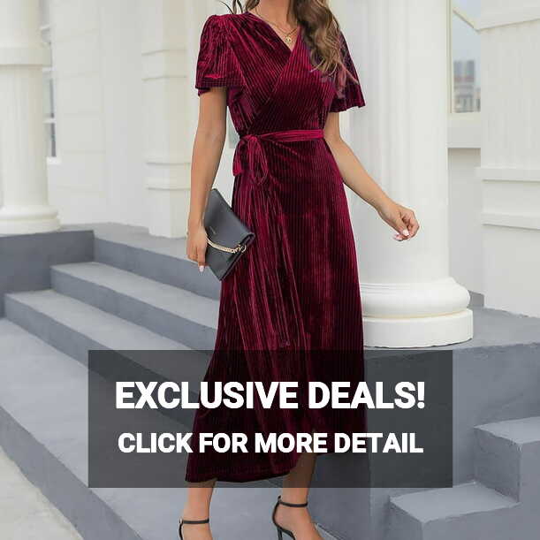 RYRJJ Women&#39;s Elegant Velvet Semi Formal Wrap V-Neck Dress Ribbed ...