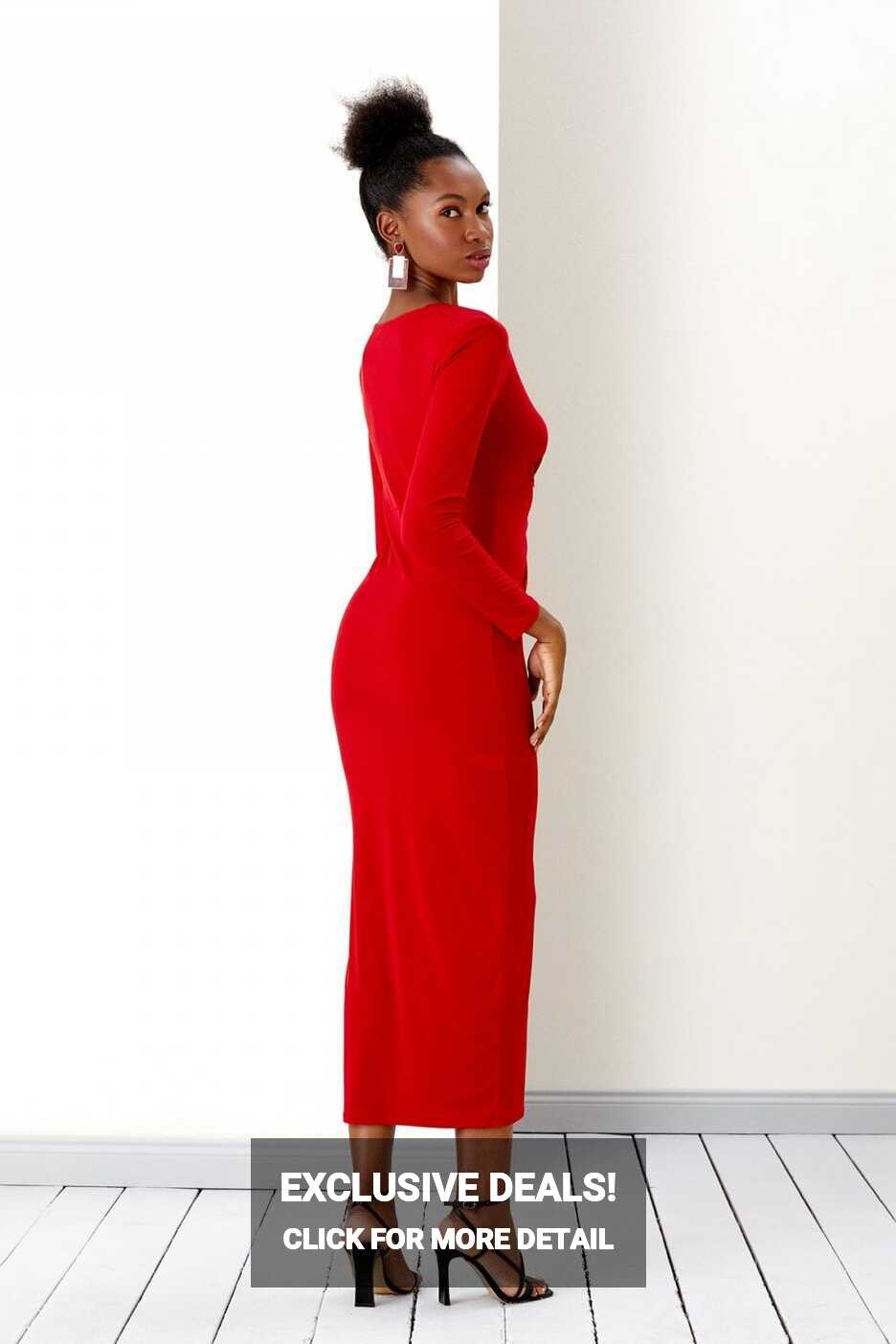 Radiant Red Affair Long Sleeve Twist Maxi Dress - Sale from Yumi UK