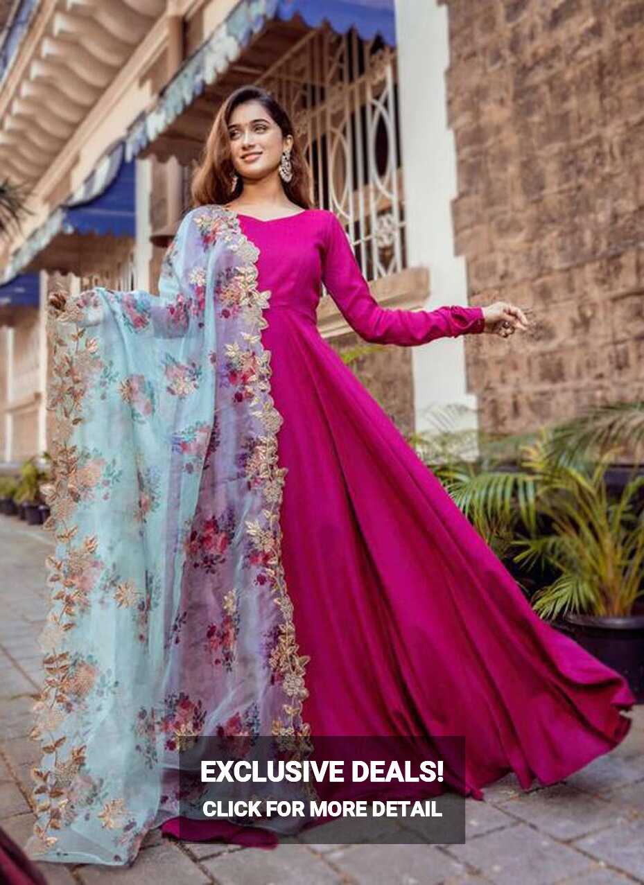 Rani Pink Rayon Designer Gown with Organza Dupatta - PrazuFashion ...