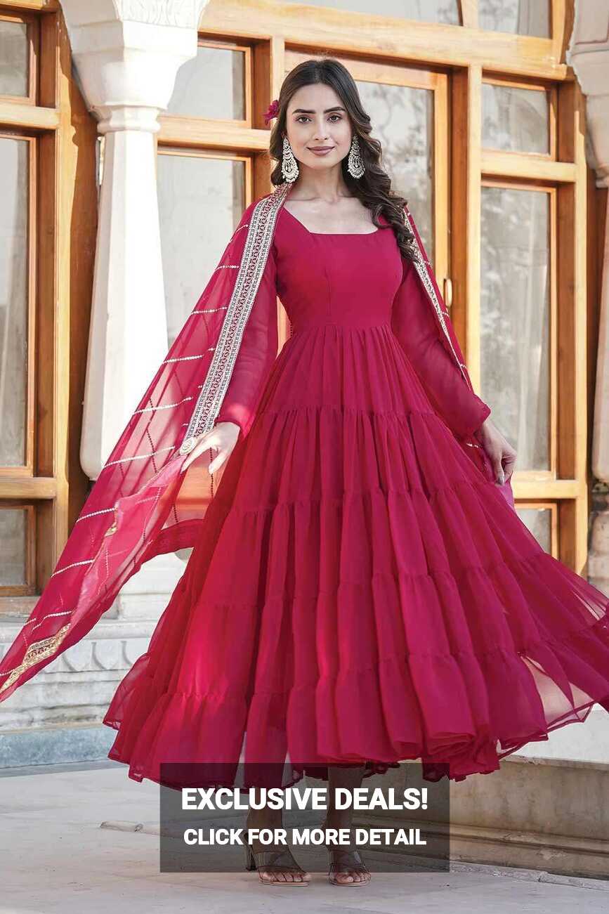 Rani pink Gown Dress with Embroidered Faux georgette - GW0787