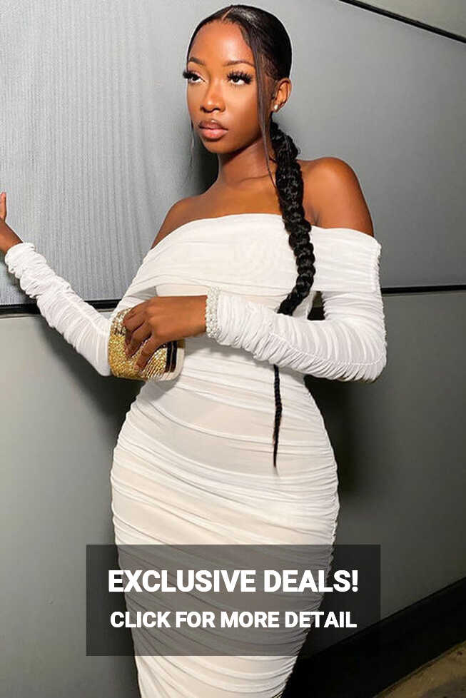 Ready In A Ruched Off Shoulder Midi Dress - White | Fashion Nova ...