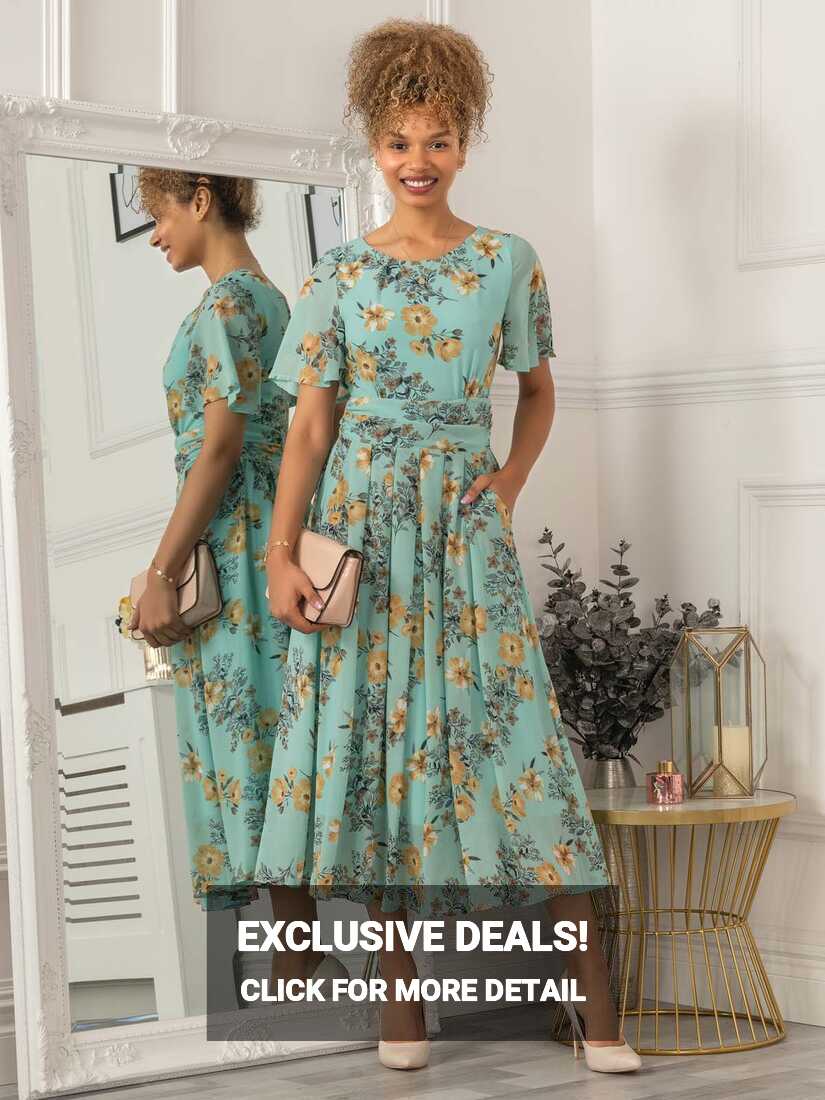 Reagan Floral Print Chiffon Dress, Light Green – Jolie Moi Retail