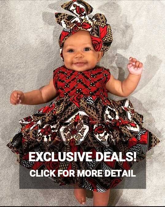 Red African Print Dress For Baby Girl