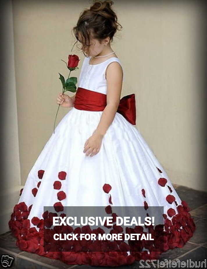 Red And White Bow Knot Rose Satin Ball Gown Wedding Flower Girl ...