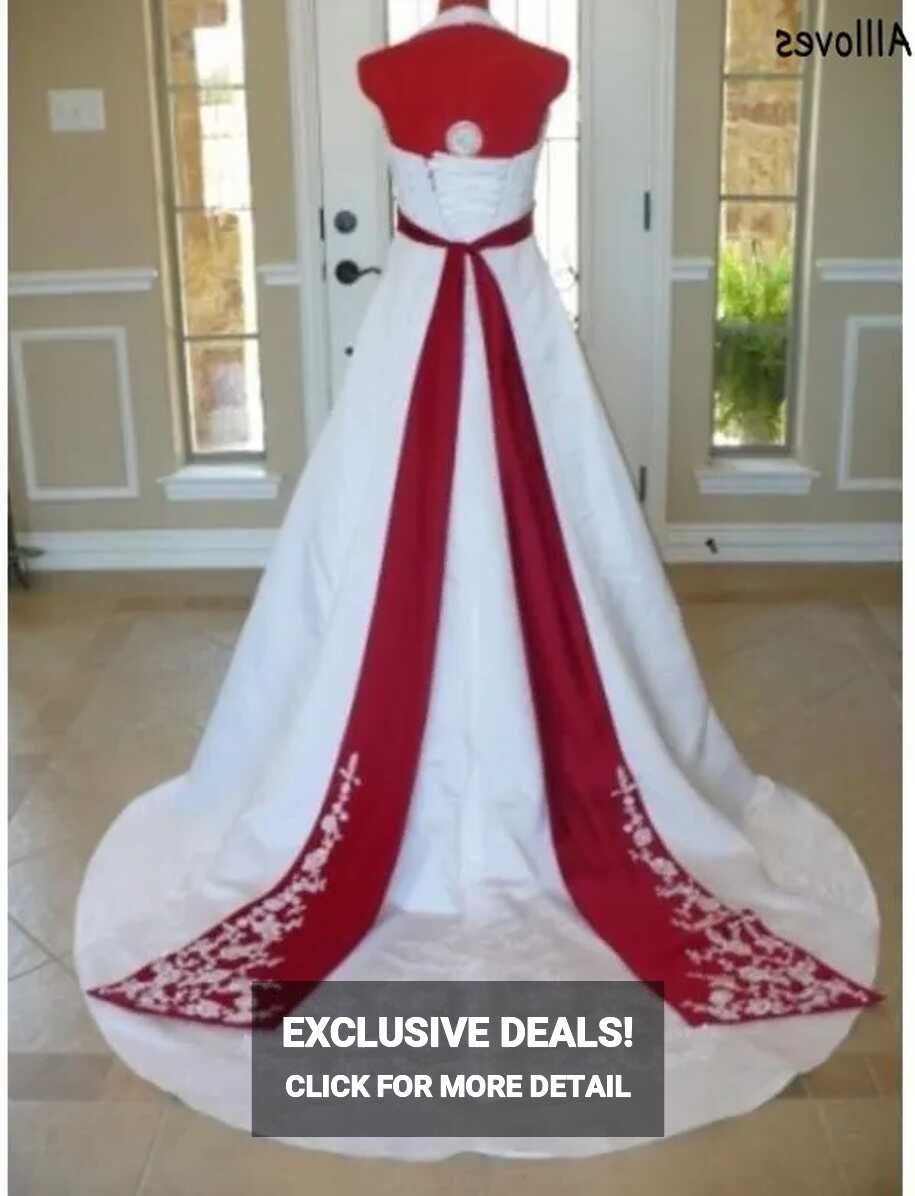 Red And White Satin A Line Wedding Dress With Lace Embellishment ...