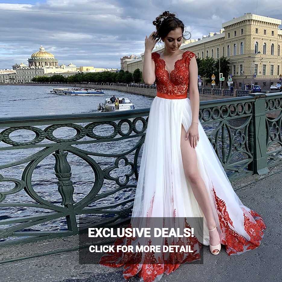 Red And White Vintage Wedding Dress Lace Wedding Guest Bridal Gown ...