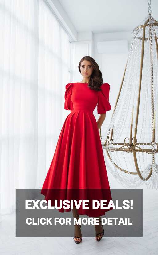 Red Backless Puff-Sleeve Midi Dress - Flowy Alluring Style