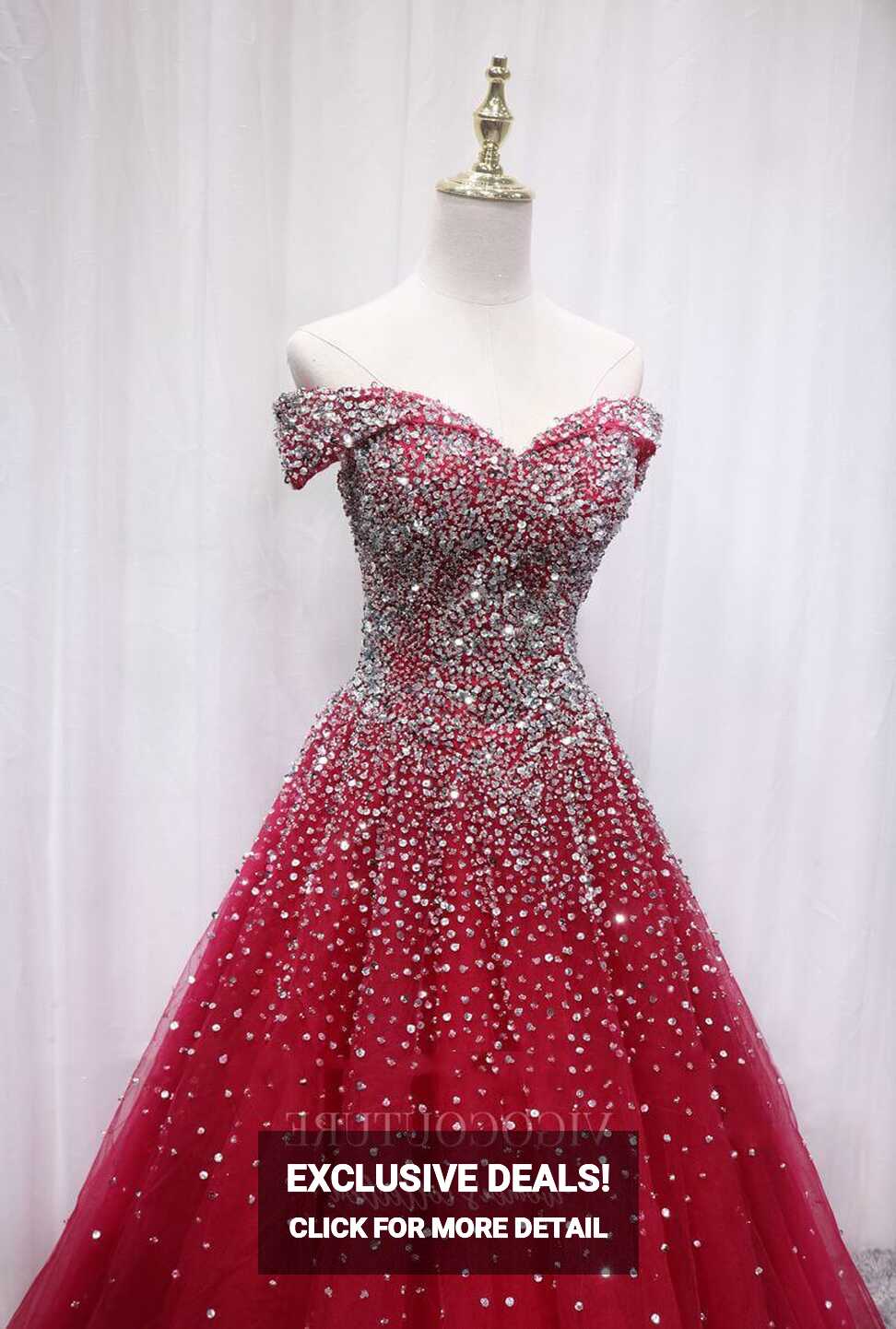 Red Beaded Prom Dress 2022 Off the Shoulder Evening Gown 20398 ...