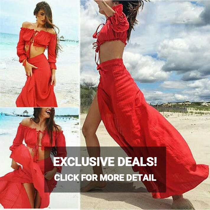 Red Beauty Crop 2 piece Maxi Dress