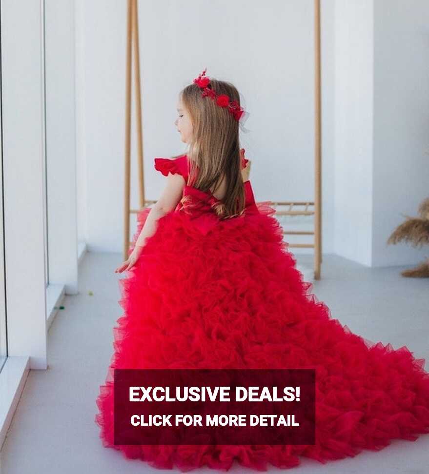 Red Birthday Girl Dress, Prom Ball Gown, Flower Girl Dress With ...