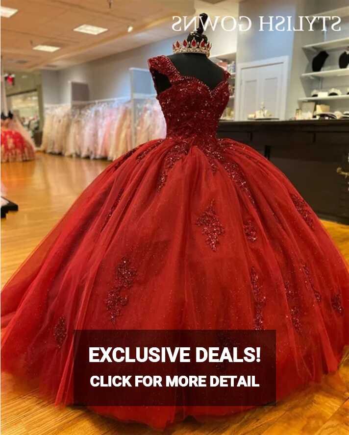 Red Cinderella Sweetheart Quinceanera Dresses Beaded Sweet 15 16 ...