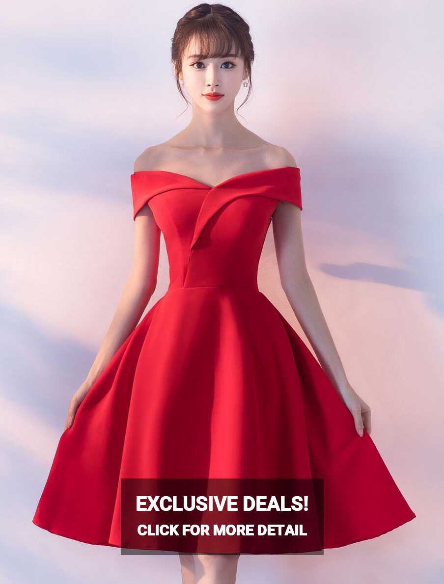 Red Cocktail Dresses Satin Off The Shoulder Short Homecoming Dress ...