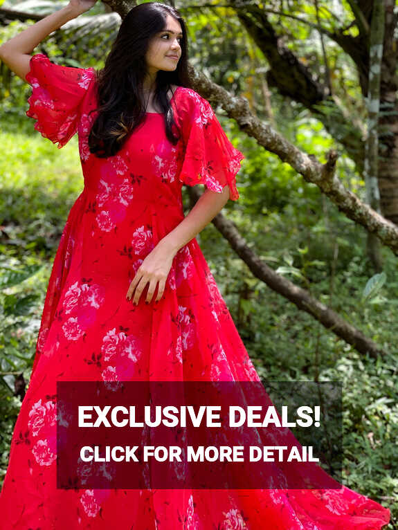 Red Color Digital Printed Georgette Gown - Clothsvilla