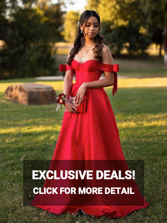 Red Color Off The Shoulder Long Prom Dresses, 2022 A-line Prom ...