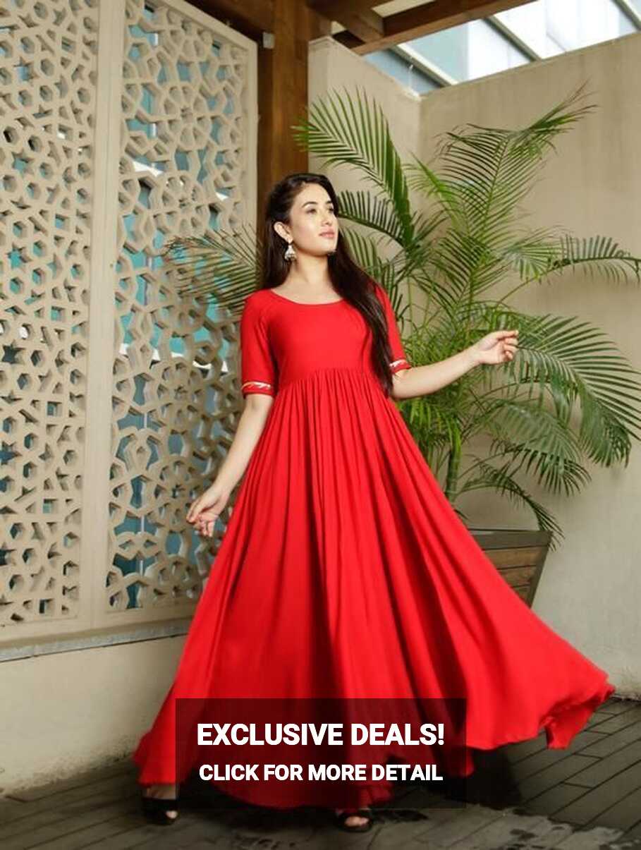 Red Color Plain Designer Full Stitched Rayon Party Wear Gown