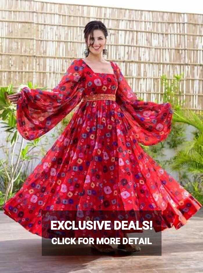 Red Color Trendy Georgette Floral Print Women&#39;s Gown, Georgette ...