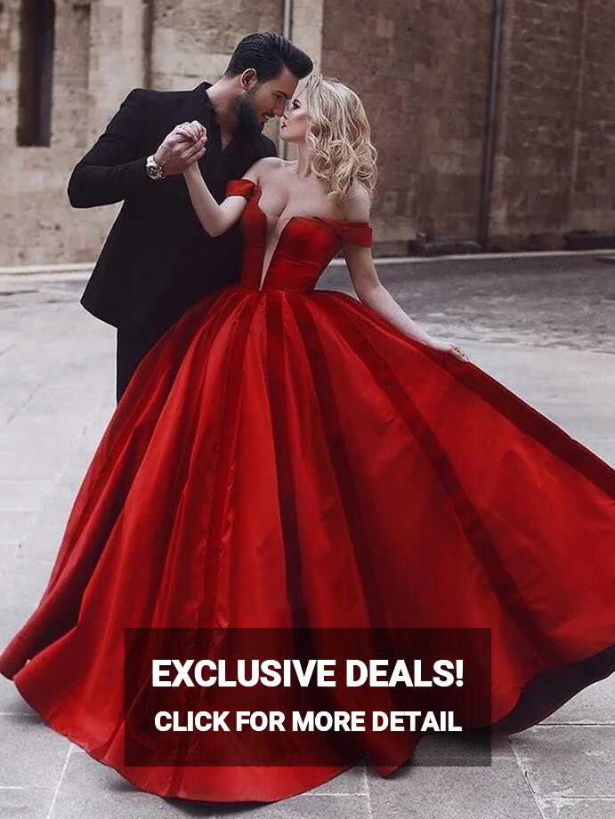 Red Deep V Neck Off Shoulder A Line Plus Size Wedding Dresses ...