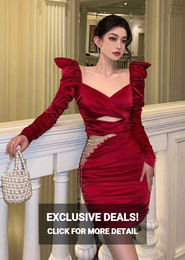 Red Diamond Chain Satin Dress | Joy - Red Velvet - Fashion Chingu