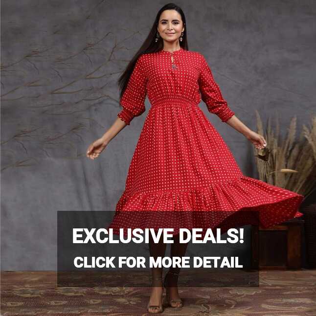 Red Dot Printed Pure Cotton Western Dress