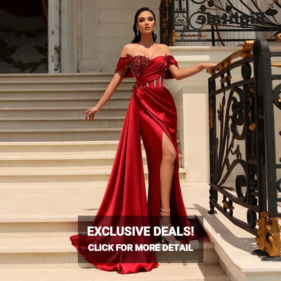 Red Dresses Elegant Wedding | Satin Evening Dress | Satin Prom ...