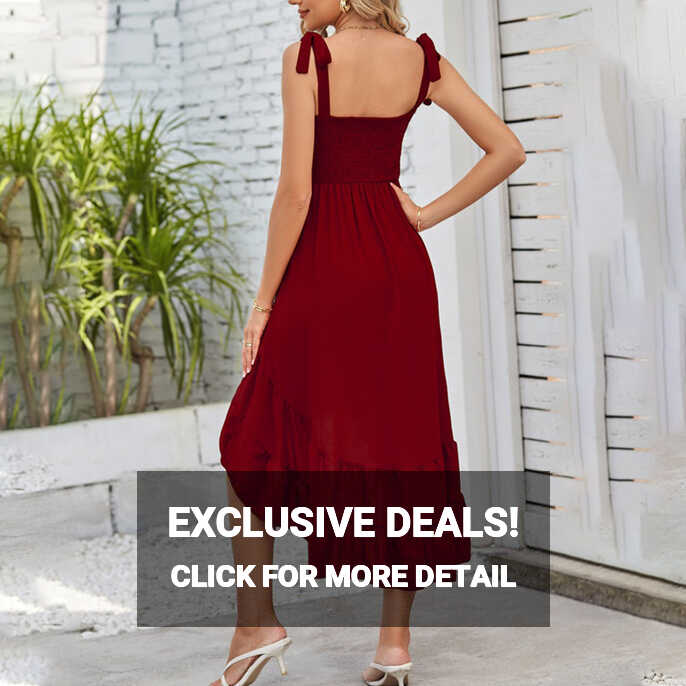 Red Dresses for Women Solid Color Sleeveless Softy Dress Round ...