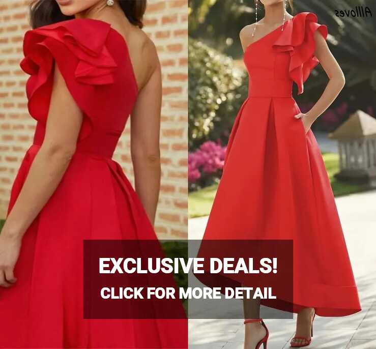 Red Elegant Satin Short Prom Party Dresses One Shoulder Ruffles ...