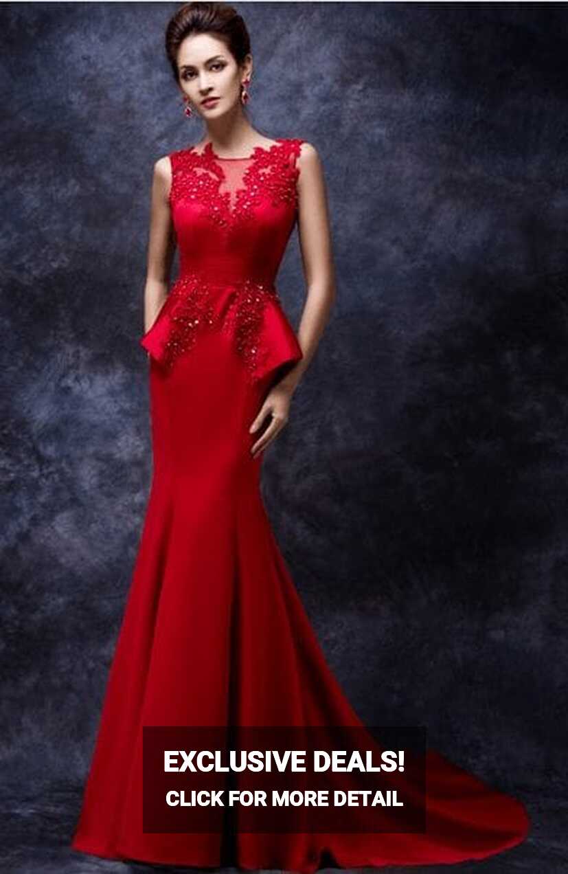 Red Evening Dresses with peplum Bodice - Darius Cordell