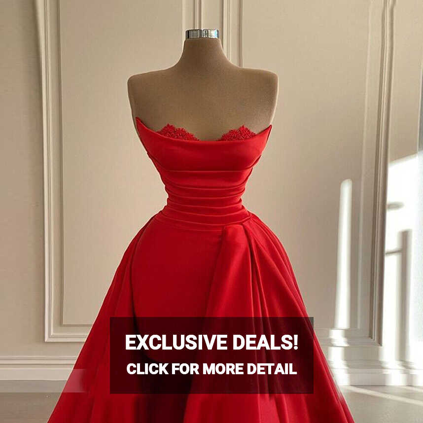 Red Evening Gowns Detachable Train Formal Dresses Woman Party ...