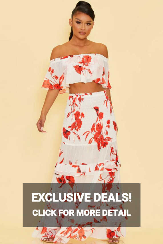 Red Floral Two Piece Skirt Set – Alfredo Barraza Boutique