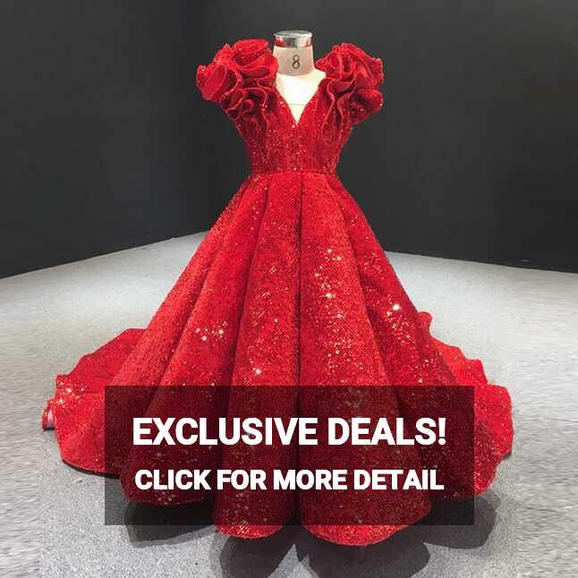 Red Flower Girl Dresses For Weddings Ball Gown V-neck Cap Sleeves ...