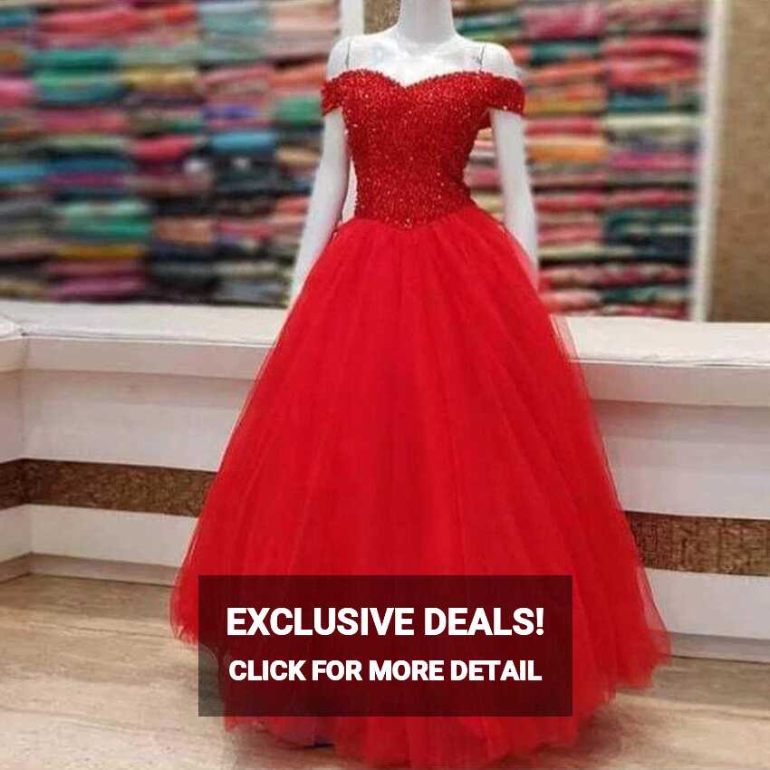 Red Gown in Soft Net with Sequence Work - Clothsvilla