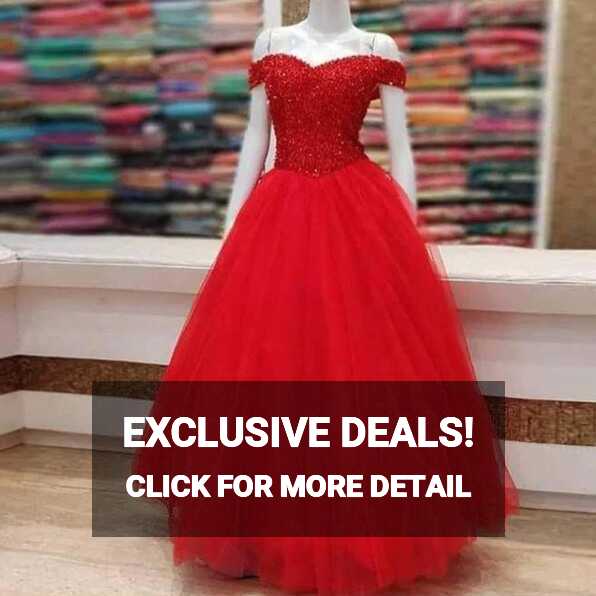 Red Gown with sequins work - Dress me Royal